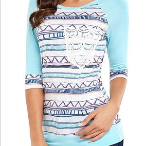 3/4Sleeve Striped Pattern With FrontCrochet Pocket